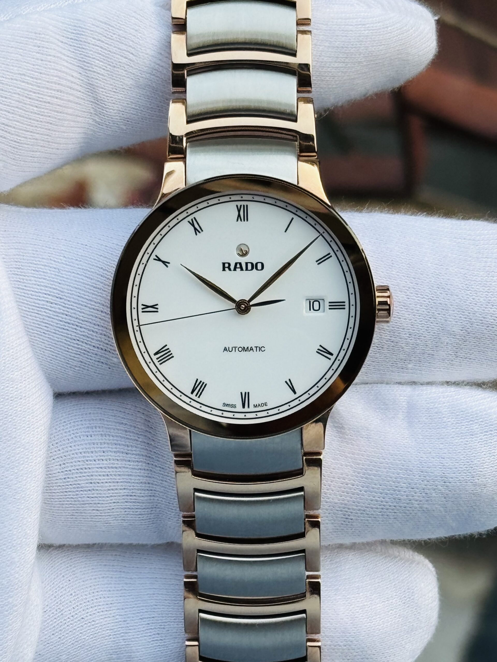 🌟 Rado Centrix Automatic Swiss Made White Dial Two-tone Men’s Watch R30036013.